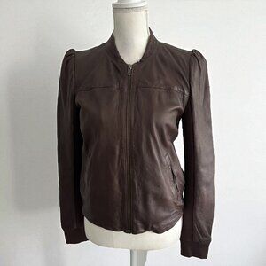 HINGE Women's Brown Leather Zip Jacket Size Medium